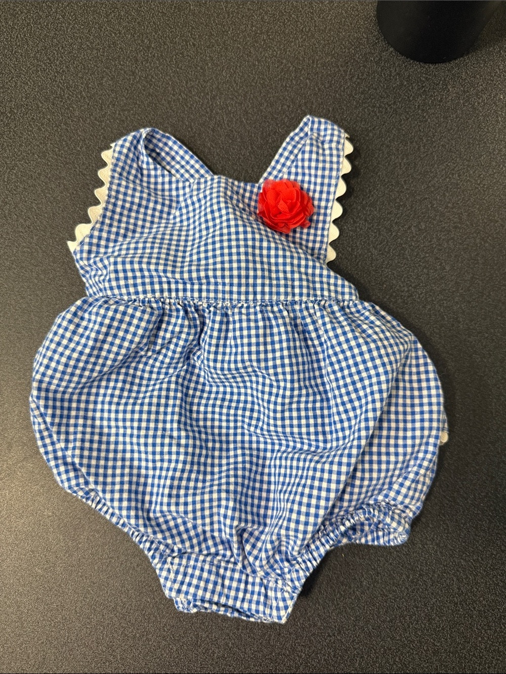 Gymboree Blue Gingham Baby Bubble Romper with Red Flower